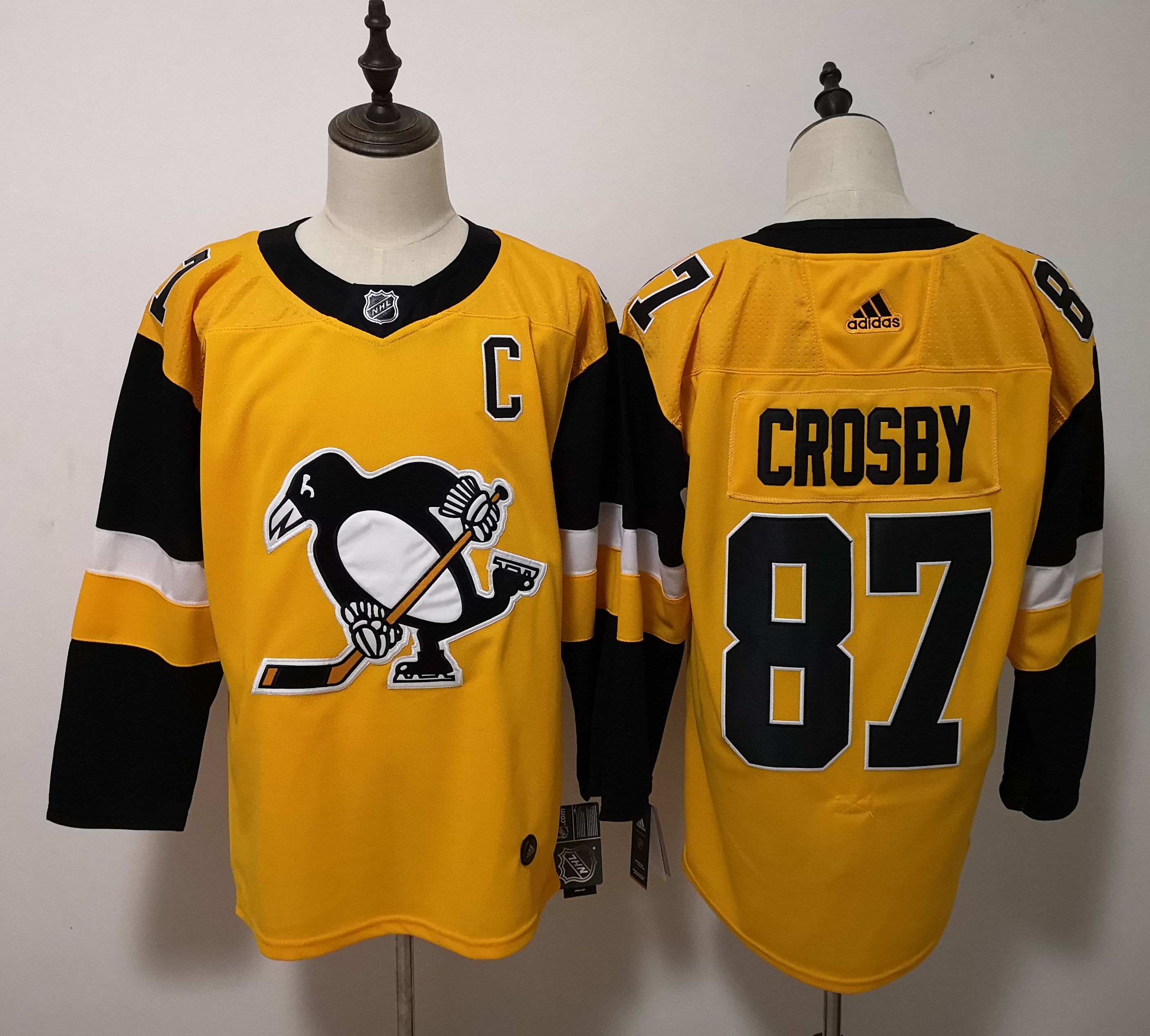 Men Pittsburgh Penguins #87 Crosby Yellow Adidas Alternate Authentic Stitched NHL Jersey->new york islanders->NHL Jersey